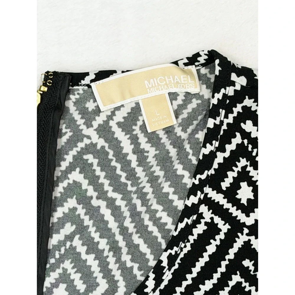 Michael Kors Women's Size Large Black & White Jersey Dress Stretch Flare